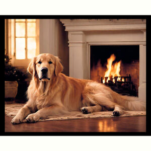 Golden and Fireplace